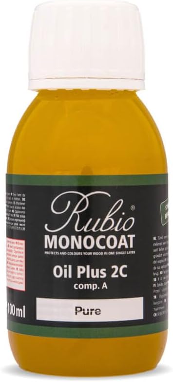 Rubio Monocoat Wood Oil Finish Sample - Pure | Oil Plus Part A | Quick-Dry, Eco-Friendly Linseed Wood Oil for Indoor Use | Ideal for Sampling Oil Plus 2C & Touch Ups | 100 mL