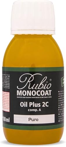 Rubio Monocoat Oil Plus Part A, 3.4 fl oz, puro, tinte y acabado para madera interior, apto para alimentos, fácil de una capa, aceite de linaza a