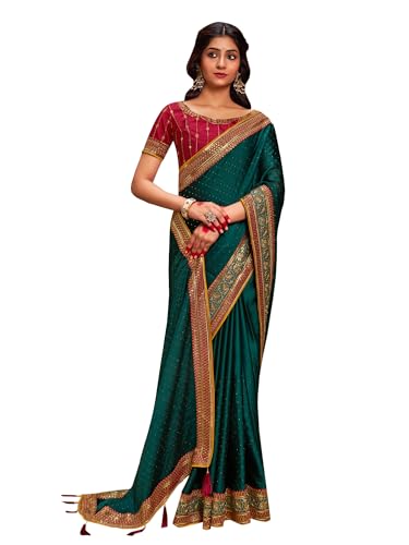 Image of AKHILAM Women's Pink Satin Silk Embroidered Saree with Unstitched Blouse Piece (SANCHI3001 SUM Parent)