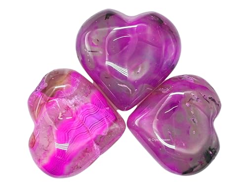 Image of Certified Pink Onyx Crystal Heart Palm Pebbles Stones for Anxiety Stress Relief Massage - AAA Grade Original Healing Gemstone Agate Heart Palm Stone for Yoga Meditation Spiritual