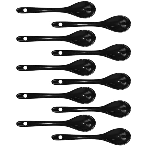 Xmomx 10 pcs Porcelain Egg Spoons Tea Spoon Ceramic Spoons 4.7 inch Coffee Dessert Yogurt Tea Milky Black