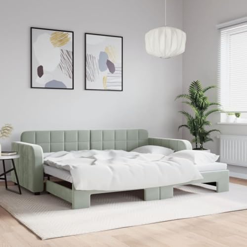 Yunovire Sofá cama extensible gris claro 90 x 190 cm terciopelo, moderno sofá cama con marco de madera y metal robusto, cama versátil para habitaciones de invitados y salón, mueble que ahorra espacio
