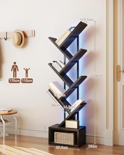 Coleshome LED Étagère Arbre, Bibliothèque sur Pied 6 Niveaux 110cm Noir – vue 2