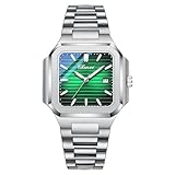 JewelryWe Reloj Analógico Vestir Hombre: Reloj de Pulsera Cuarzo Negocios Cuadrado Correa de Acero Inoxidable Escala Números Romanos Calendario Manos Luminosas Impermeable - para Regalo