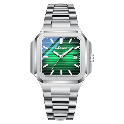 JewelryWe Orologio da polso per uomo alla moda: quadrante quadrato della cinghia in acciaio inossidabile al quarzo simulato