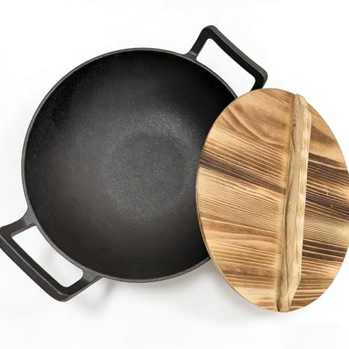 Wok de hierro fundido con tapa 12 pulgadas miniatura 5
