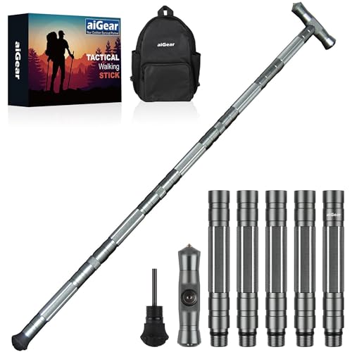 aiGear G2 Tactical Hiking Stick, Heavy Duty 5-Section Walking Staff