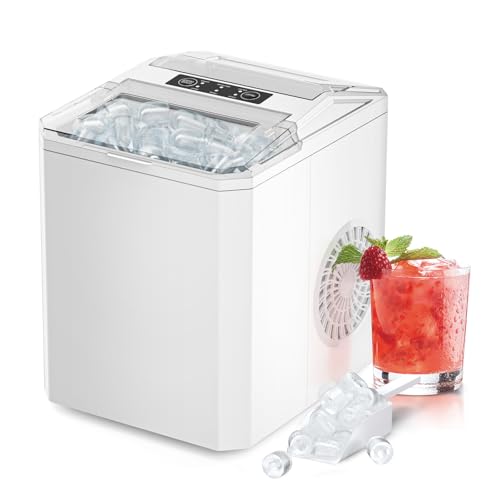 Image of DUMOS Countertop Ice Maker, Portable 1.5L Ice Machine with Self-Cleaning, 26.5lbs/24H Fast Ice Making, 9 Bullet Ice Cubes in 6 Mins, 2 Size Options, Quiet Compact Ice Maker, Bright White