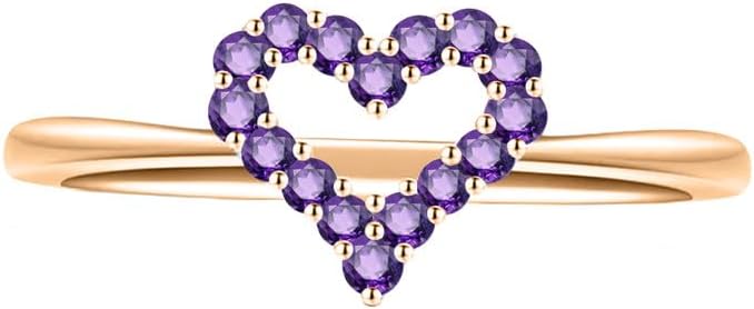 Round Cut Purple Amethyst Open Heart Wedding Engagement Ring, 14K Gold Finish February Birthstone Statement Ring, Amethyst Propose Ring