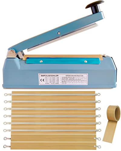 Impulse Heat Sealer 8 Inch 5Mm Mylar Bag Sealer Heat Seal Machine, 110V Manual Heat Sealer For Plastic/Poly/Cookie Bags, 8 Replacement Parts & Teflon Cloth Strip(2 Round Cutter Lines Included) #TOP19
