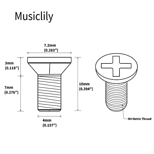 Musiclily Pro Metric M4X10mm Stainless Steel Phillips Countersunk Mounting Screws for Import Strat Style Electric Guitar Tremolo Block (Set of 3) - Image 2