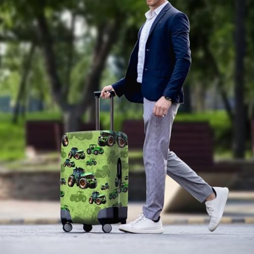 Image of Coloranimal Cute Tractor Luggage Covers for Adult and Kids Boys Excavator Travel Luggage Covers Cartoon Car Trucks Tractor Lover Suitcase Protector for 29-32 Inch Lunggage,Green