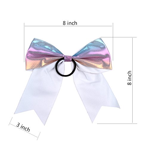 Metallic Sequin And Holographic 8 Inch Cheer Bow Cheerleader Cheerleading Jumbo Cheer Bow Hair Tie(White Holographic) #TOP1