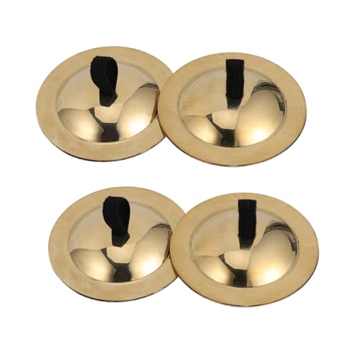 Holibanna Safe Boys and Girls Finger Cymbals 2 Pairs Mini Bronze Cymbals Dancer Ball Party Instrument Unique Design Random