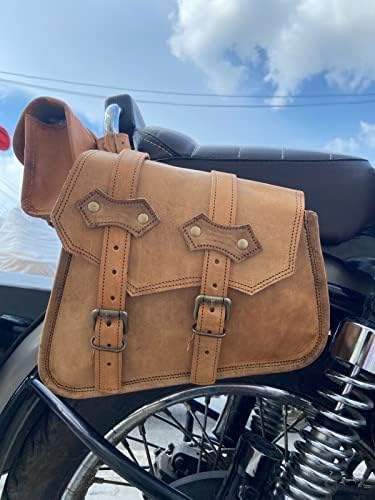 american blue Handgefertigte Ledersättel Motorradtaschen Leder-Doppelsporttasche für Motorrad Links und Rechts Zwei Seitentaschen mit Werkzeugtasche Set of 3 Brown