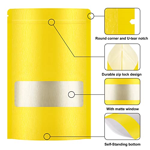 WObell 50 unidades de bolsas Ziplock Kraft coloridas de 12 x 19 cm, bolsas resseláveis com janela fo