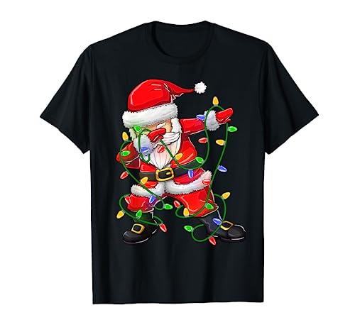 Dabbing Santa Shirt For Boys Girls Christmas Tree Lights T-Shirt #TOP4