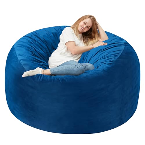 Homguava 4 FT Bean Bag Chair: 4' Bean Bags with Memory Foam Filled, Large Beanbag Chairs Soft Sofa with Dutch Velvet Cover-Blue