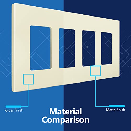 Image of LIDER Decorator Switch Cover, Screwless Wall Plate, Mid-Size 4-Gang 4.88 inch x 8.58 inch, LSWP-34M-LA, UL Listed, Thermoplastic, Matte Light Almond, 1-Pack