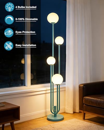 Image of Lightdot Green Globe Floor Lamp 4-Lights Dimmable Floor Lamps with 3000K Bulbs Included Unique Modern Standing Tall Lamp with 5Lbs Heavy Base for Living Room /Bedroom