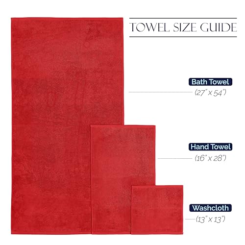 Image of Elegant Comfort Premium Cotton 8-Piece Towel Set, Includes 4 Washcloths, 2 Hand Towels and 2 Bath Towels, 100% Turkish Cotton - Highly Absorbent and Super Soft Towels for Bathroom, Red