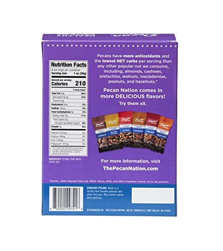 Pecan Nation Maple Flavored Roasted Pecan Pieces 1 Oz., Healthy Nut Power Snack For Adults And Kids, 8 Count (2 Pack) #TOP1