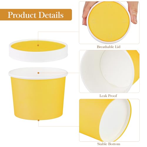 Image of Ruisita 50 Pack Disposable Bowls with Lids 8 oz Paper Cups Ice Cream Containers with Lids Leak-proof Soup Bowls Dessert Sundae Cups Cold or Hot Food for Birthday Picnic School Party Supplies, Yellow