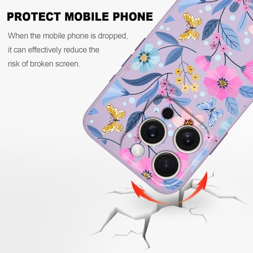 Coque silicone iPhone 16 Pro fine protège des rayures violet fleur LEECG