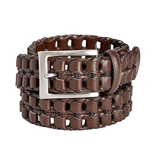 Perry Ellis Portfolio Mens Leather Buckle Braided Belt Brown 30/32