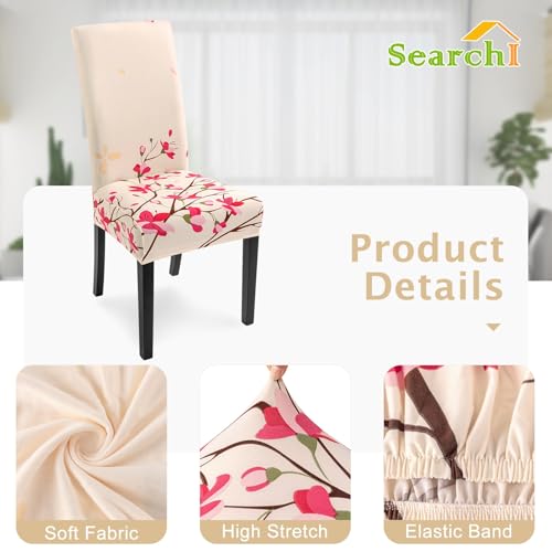 Image of SearchI Dining Room Chair Covers Slipcovers Set of 4, Spandex Super Fit Stretch Removable Washable Kitchen Parsons Chair Covers Protector for Dining Room,Hotel,Ceremony, Flowers