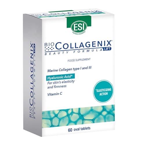 ESI COLLAGENIX LIFT – Complemento alimenticio con colágeno marino tipo I y III, ácido hialurónico, resveratrol, vitamina C, zinc y cobre – 60 comprimidos – Apoyo diario para piel y elasticidad