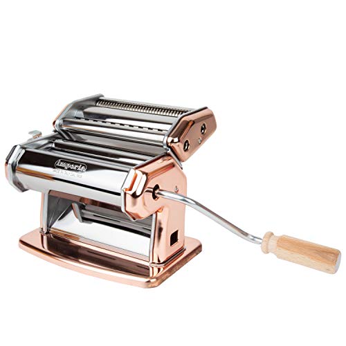 Imperia Pasta Maker Machine, Copper - Heavy Duty Steel Construction with Easy Lock Dial & Wood Grip Handle for Italian Cooking