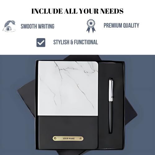 Image of 2 in 1 Personalized Diary & Pen Combo Gift Set | Custom Name Engraved Black Leather Notebook & Metal Pen | Best Gift for Office & Personal Use (Black)