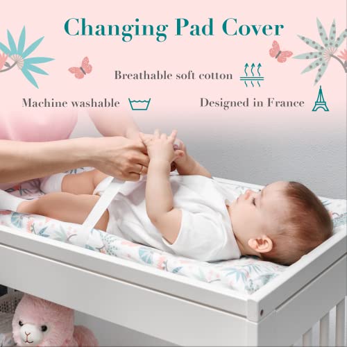My Little Zone Baby Changing Pad Covers Jungle Flamingo - Cotton Changing Table Mattress Pad For Baby Girls, 2 Pack #TOP2