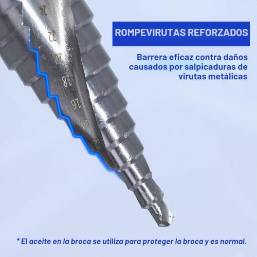 Miniatura 5 de Aimeke Broca Escalonada, 15 Niveles Fresas Para Metal Hss Titanio, 4-32 Mm Vástago Hexagonal Brocas Para Madera Y Metal