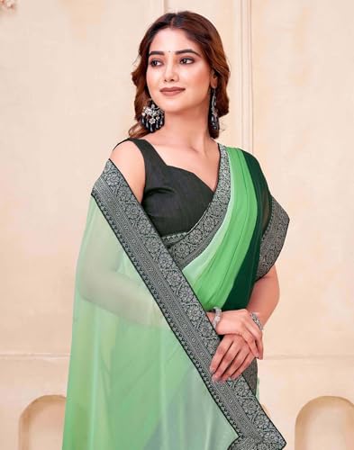 Image of SIRIL Women's Georgette Foil Printed Saree with Unstitched Blouse Piece