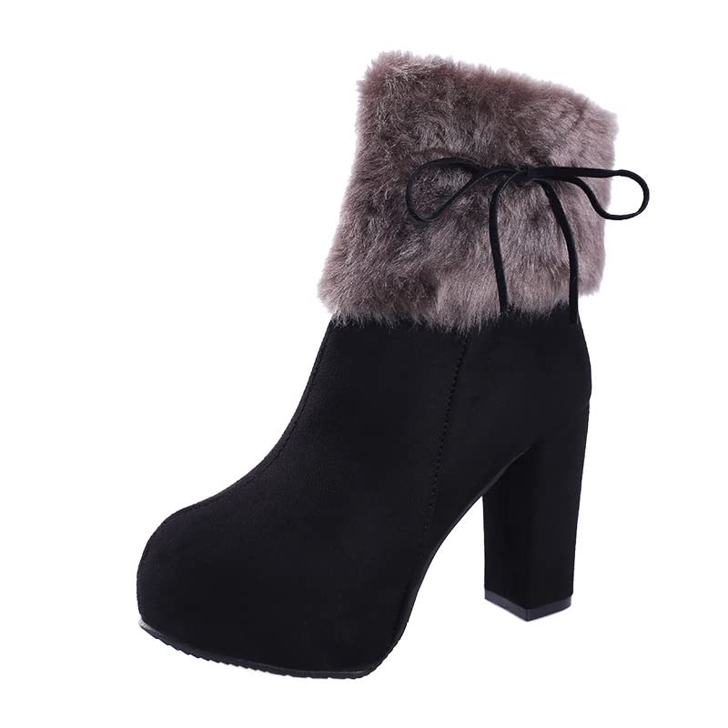 Womens Faux Fur Lined Ankle Boots Stylish Block Heel Winter Boots Accent for Casual and Dressy Occasions