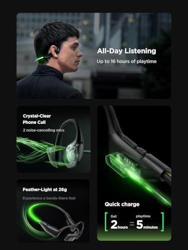 HAKII Light 2 Open Ear Headphones, IPX5 Running Headphone with 180° Ultra-Bright Beacon String, BT 6.0, 16H Playtime, Air Conduction Headphones Open Ear Earbuds for Fitness, Cycling, Outdoor - Green — view 6
