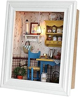 DIY Wooden Dollhouse Kit, Photo Frame Miniature Handcraft House with LED Light Furniture Christmas Friends Children Kids Birthday Party Gift 7.48 * 2.76 * 6.3in