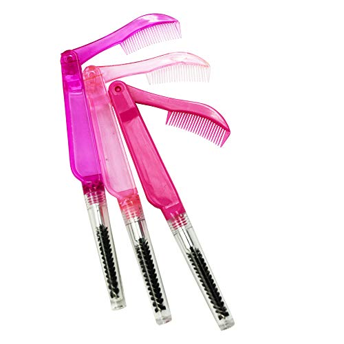 Ibeauti 3 Pcs Premium Folding 2 in 1 Eyelash & Eyebrow Brush Comb Professional Lash Defining Comb Make Up Tools (Random Color)