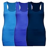 Sommer Tank Top Muse 3x Damen Tanktop Racerback Beach Top Tank Tops 3er Pack Ringertop Ringerrücken Longtop Trägertop (Dunkelblau + Royal + Türkis)