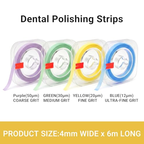 4 Bände Bunt Zahnschleifpapier, Zähne Polieren Dental Polierstreifen, Dental Schleifstreifen, 12μm,20μm,30μm,50μm Grit Size für Zwischenräume Dental die Tiefenreinigung der Mundhygiene (4mm x 6m)