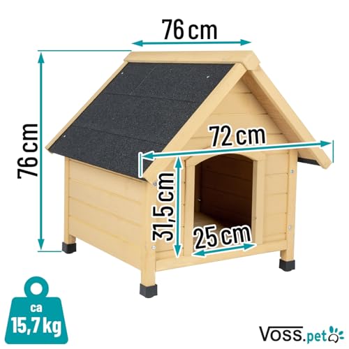 VOSS.PET Hundehütte Liam, Hundehöhle, Hundehaus aus lasiertem Fichtenholz, naturbraun, XL-Kleintierhaus