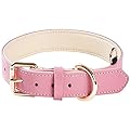 Real Leather Dog Collar for Puppy, Small, Medium and Large Breed Dogs, Soft Padded Dog Collars(M,Pink)