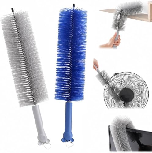 Plumero de microfibra flexible y reutilizable, cepillo de limpieza flexible para el hogar, ventilador eléctrico, aire acondicionado, limpiador de cortinas de ventilación de coche (azul + gris)