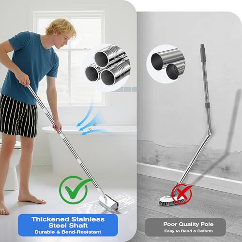 Image of Shower Brush for Cleaning, 2-in-1 Swivel Floor Scrub Brush with Long Handle