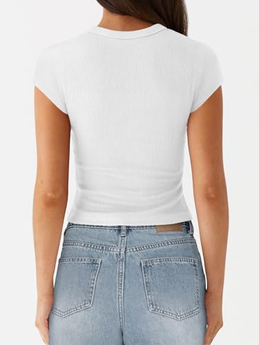 Women's Button Down Shirt Cap Sleeve Tops for Women Button Up Ribbed Knit Slim Fit Casual Y2K Crop Going Out Top2