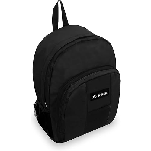 Everest Luggage Backpack with Front and Side Pockets, Black, Large
