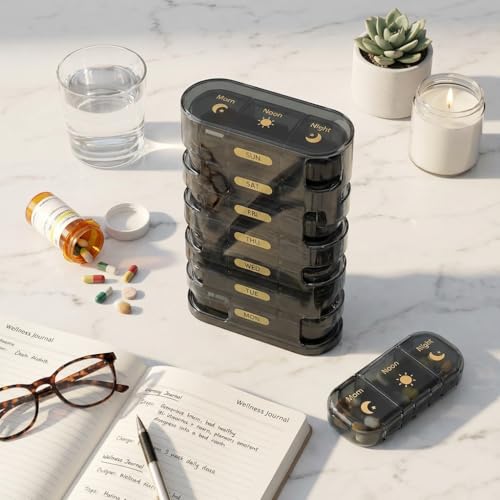 Image of Premium Medicine organizer Box- Waterproof Weekly Medicine organizer- Medicine Box for home, 7 days tablet organizer For Home-Large Pill Organizer Box Case (Black-3 Compartment (Standing))