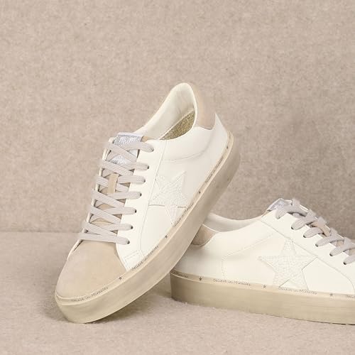 Image of Mi.iM Gaby Rubber Sole Lace-up Snake Print Suede Star Sneakers (White Beige, US Footwear Size System, Adult, Women, Numeric, Medium, 8.5)